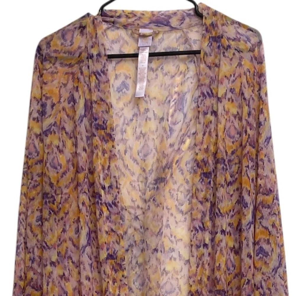 Savage X Fenty Sheer Kimono Robe, Lace Up Back, Yellow & Purple, Womens M /L - Picture 3 of 7